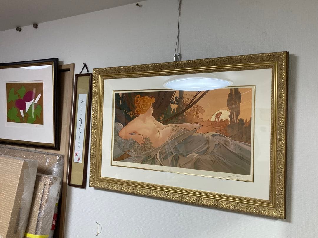 真作/ミュシャ[夜明け]シルクスクリーン(71/300)サインed有り/新品額装