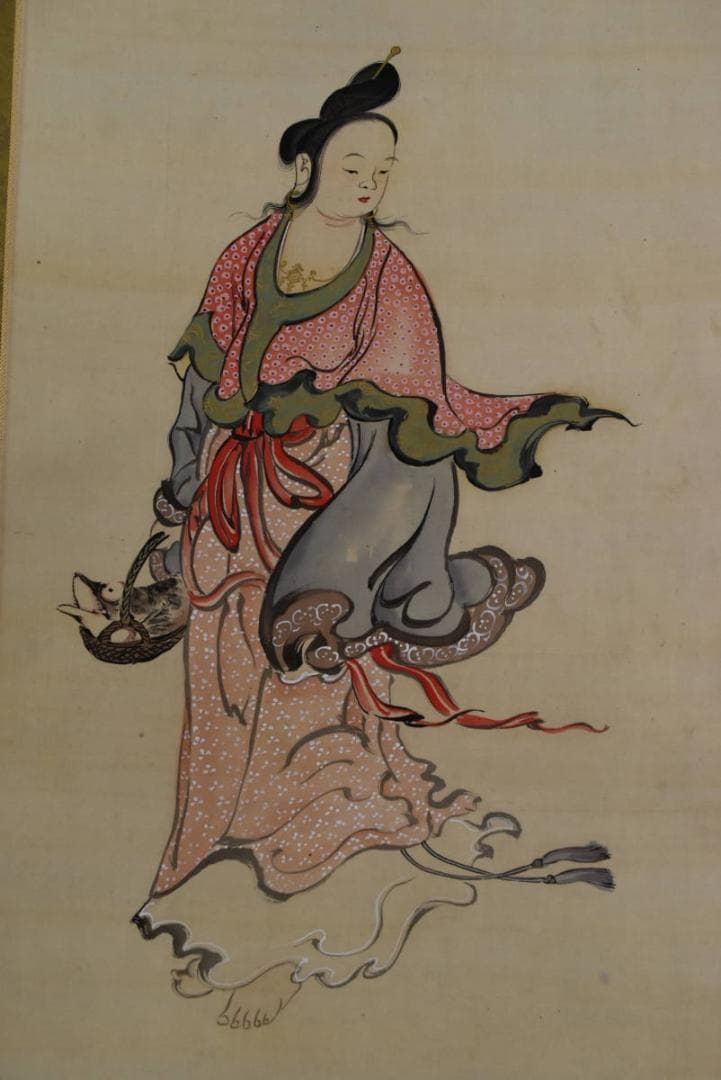 【真作】児玉果亭/魚藍観音図/仏事掛/掛軸/名家伝来/AA-826