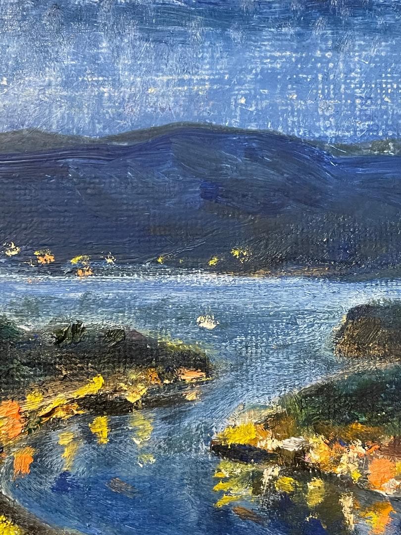 「真作」作者不明「尾道夜景」風景画　油彩画　額装　サイン有り　F3号