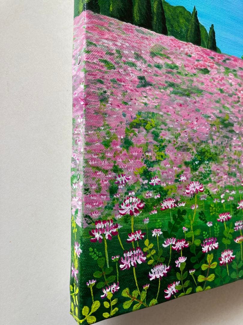 ご依頼品　花の絵　風景画　アクリル画　原画 　「レンゲ畑3」F6