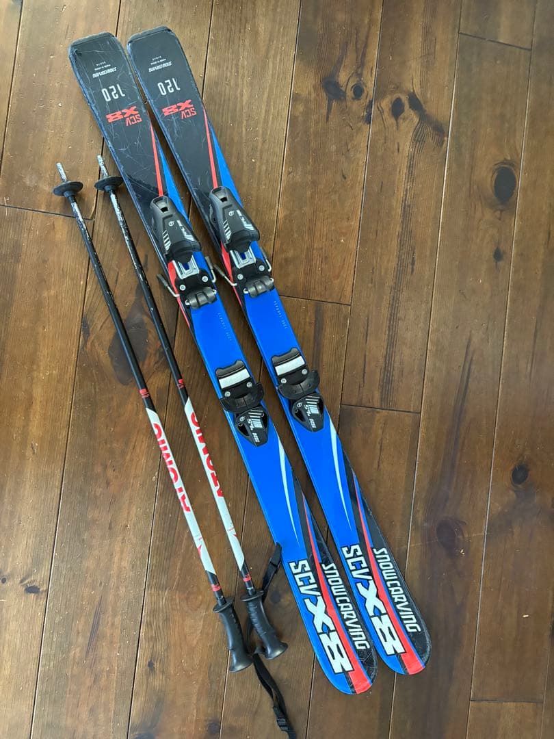 スキー板 120cm 青 ストック　 スノーカービング