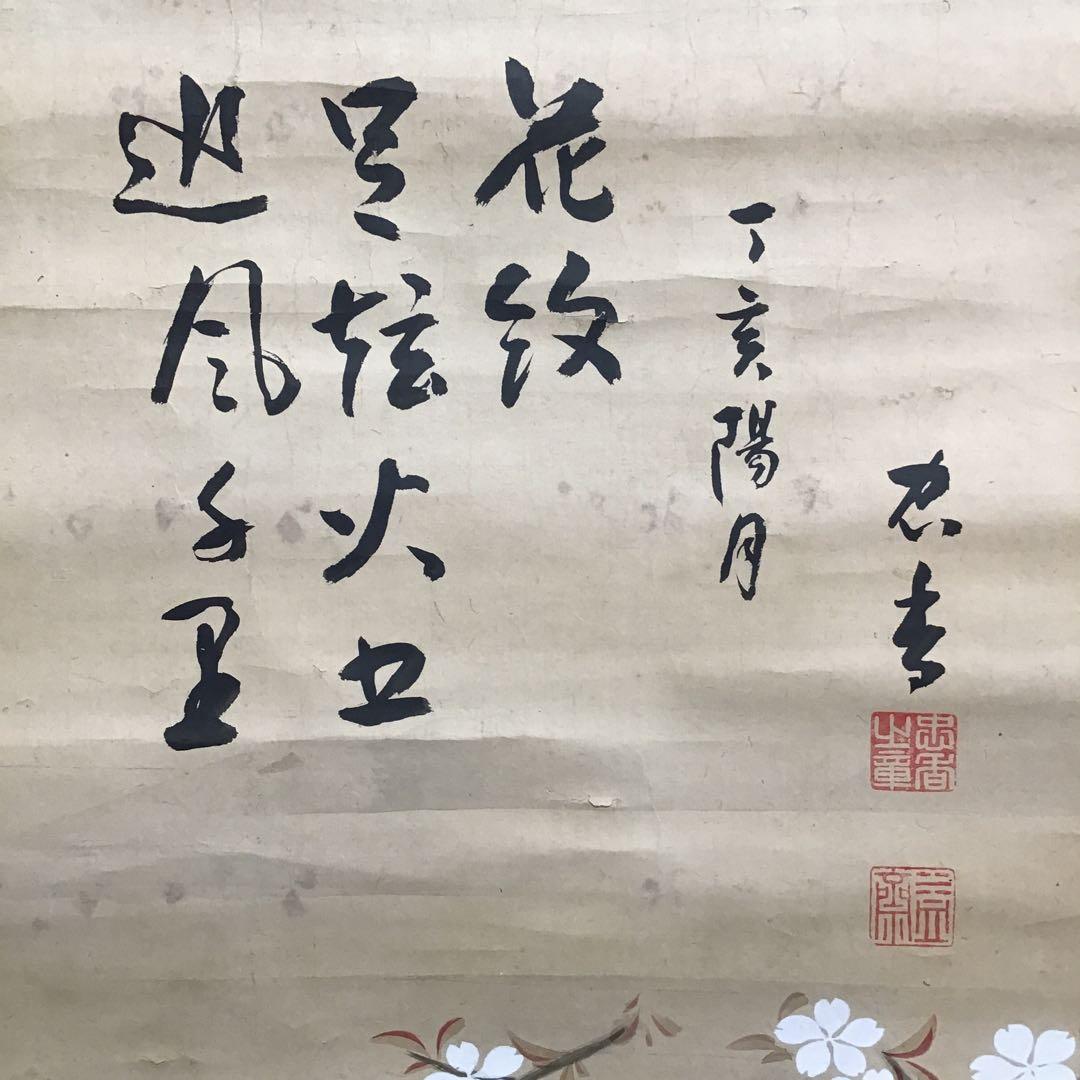 K茶道具　時代掛軸「桜馬図」　画:桜妙作　讃:忠香作　自作桐箱　S175KJ