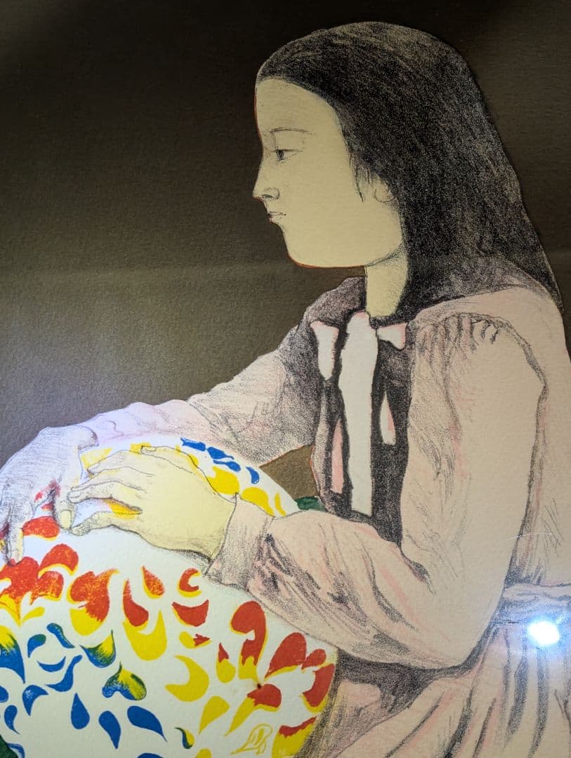 大津英敏 絵画 版画 リトグラフ 遠い記憶 少女図 76/115 額装 額入り絵