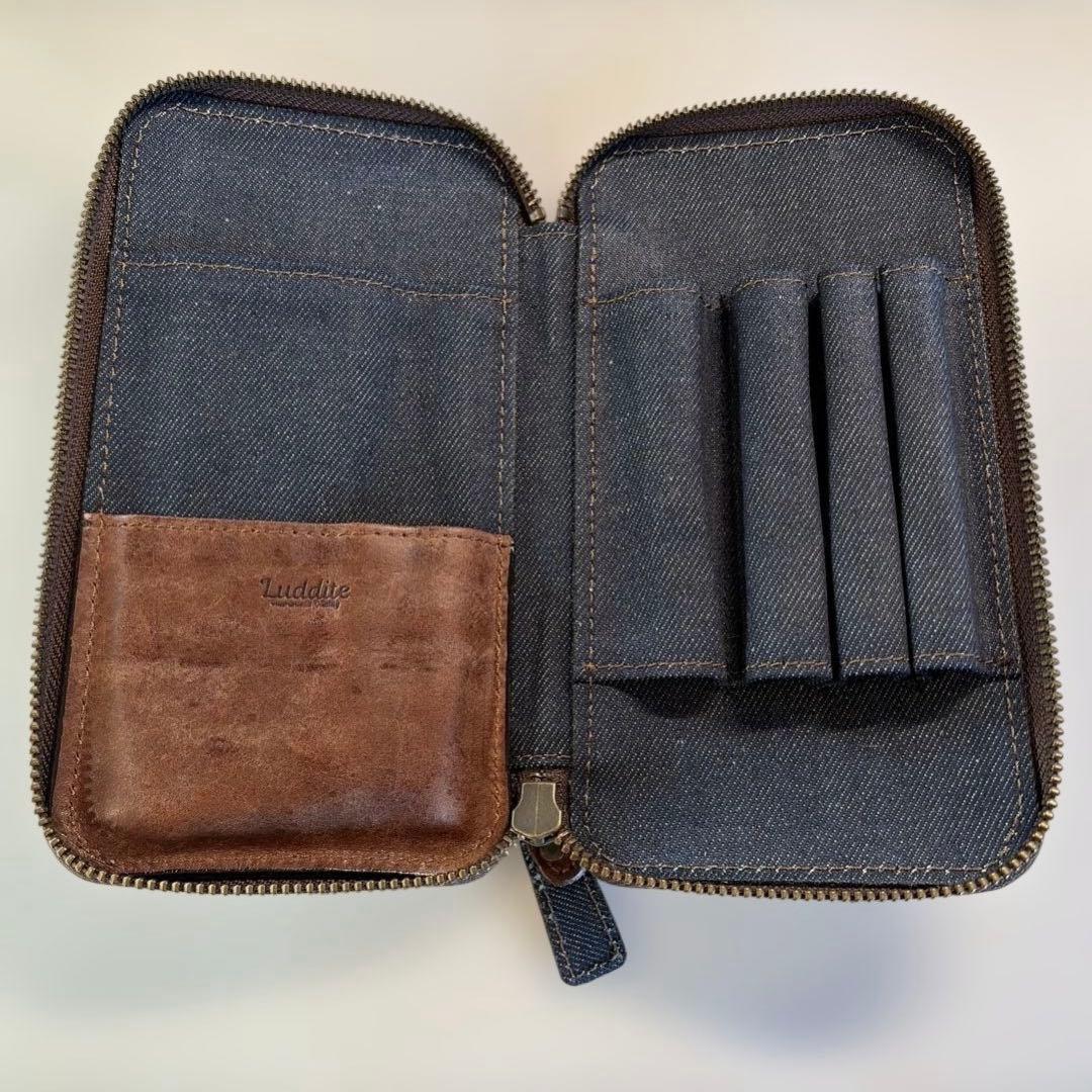 【13:00迄に購入で当日発送】Luddite レザー×デニムペンケース