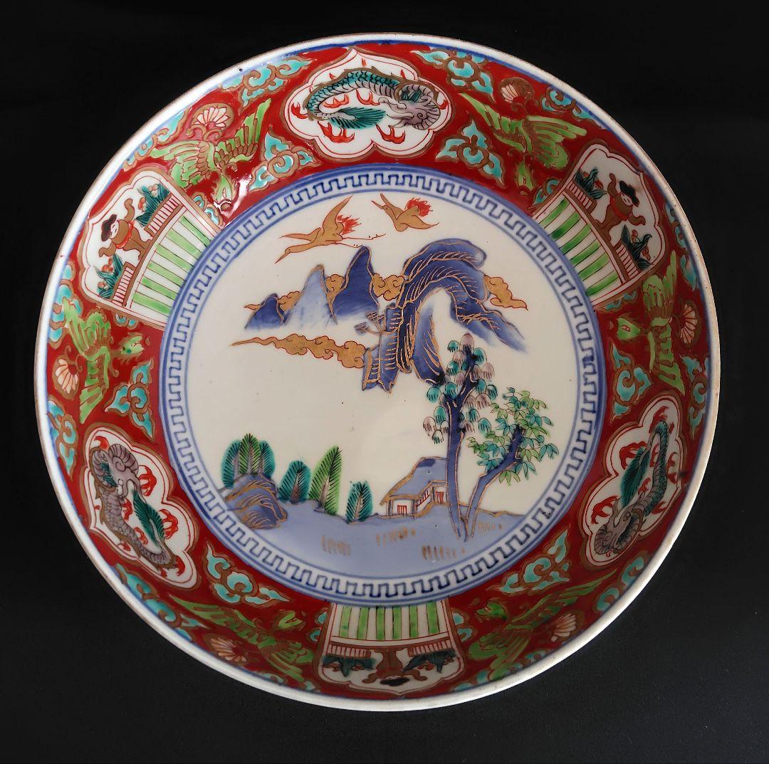 古伊万里　色絵大鉢3個セット『ドラゴン&鶴』江戸〜明治　アンティーク　骨董　金彩