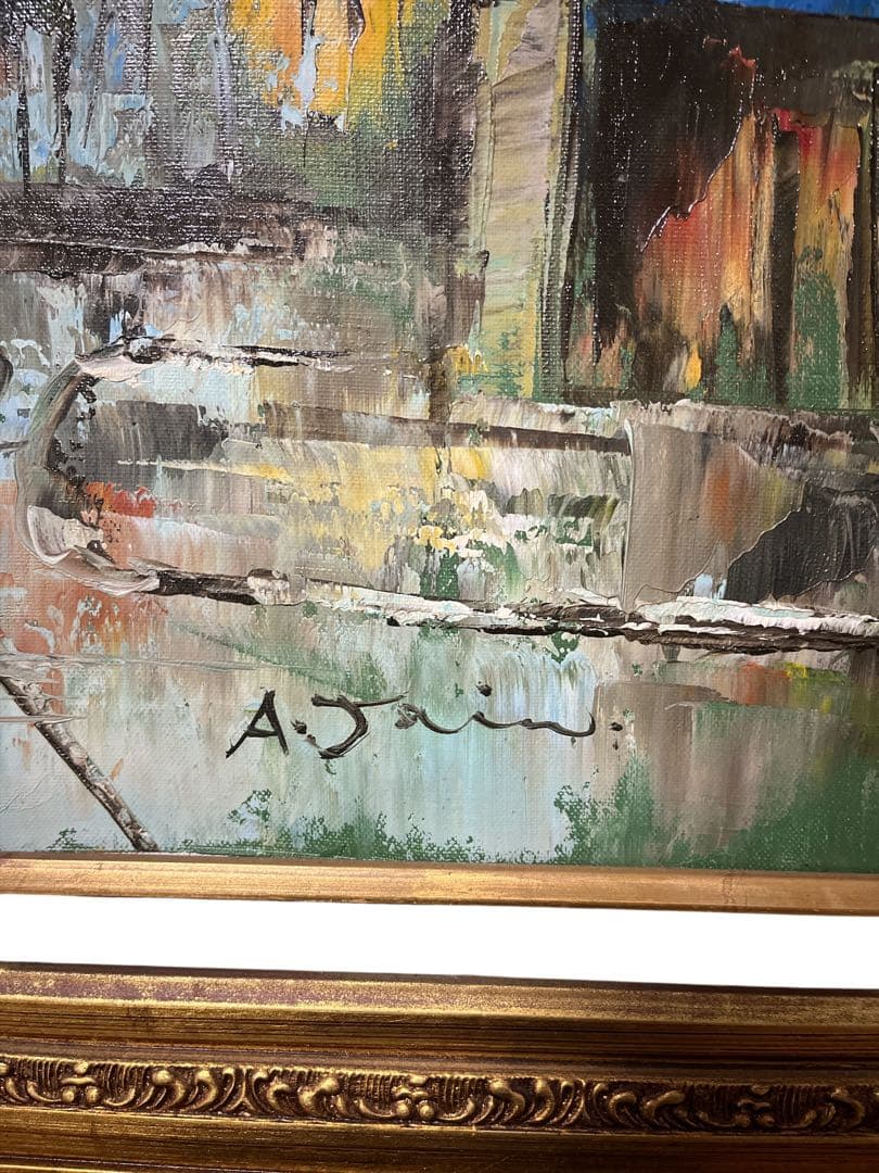 油絵 フランスの街並み ヴィンテージ