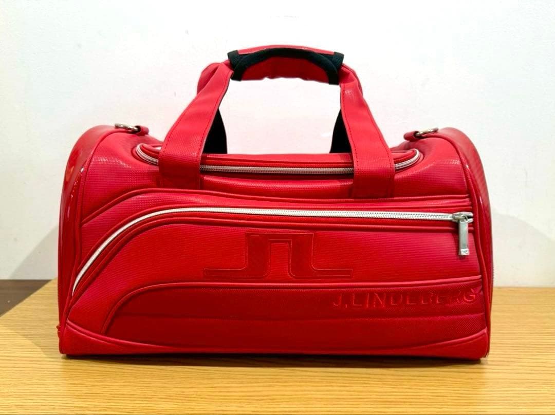 【極美品】J.LINDEBERG 2WAYボストンバッグ 赤 シューズポケット付