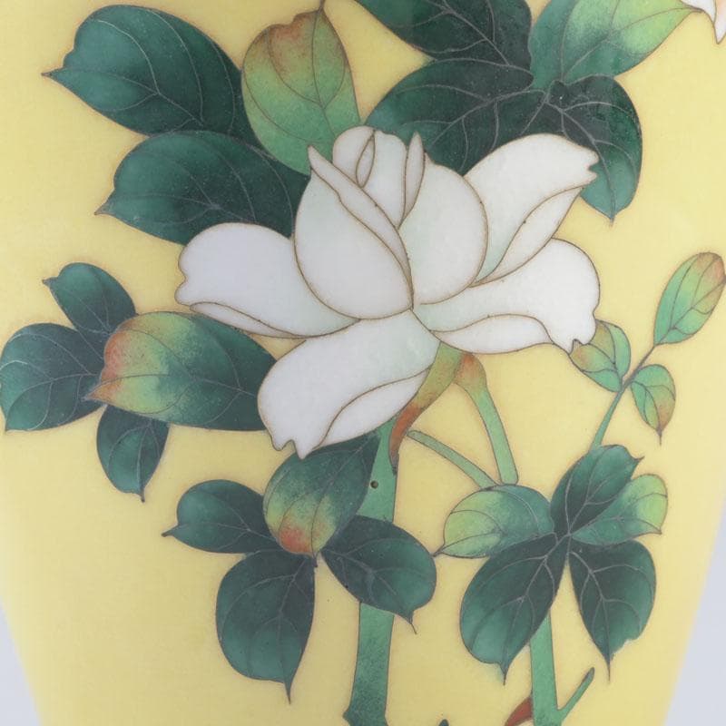 七宝焼　四君子文　花瓶　唐木台・箱付　V　9872