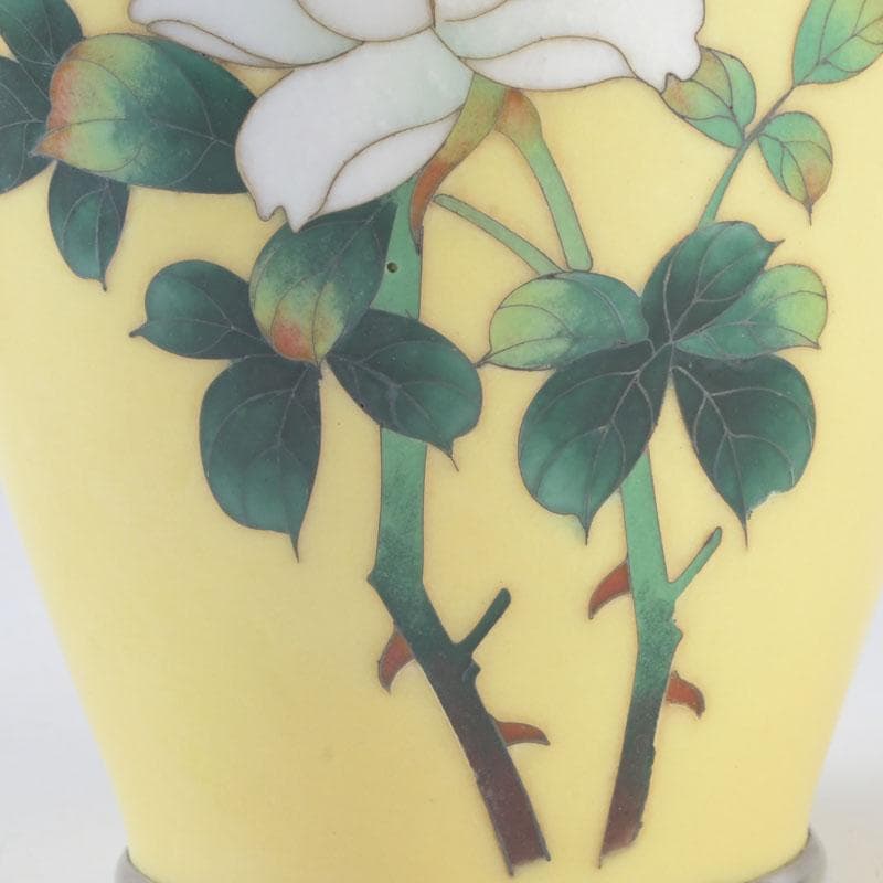 七宝焼　四君子文　花瓶　唐木台・箱付　V　9872