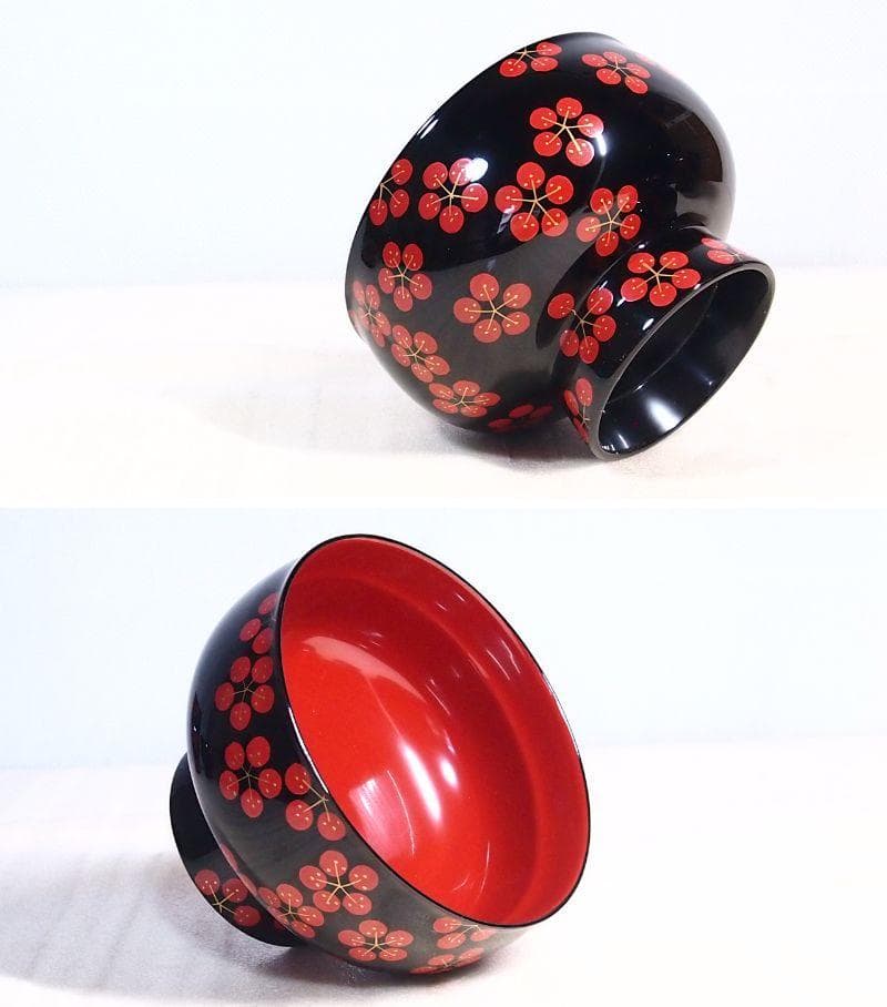 【美品】輪島塗 五島屋謹製 梅蒔絵 煮物椀5客 雑煮椀/大椀 梅づくし 漆器食器