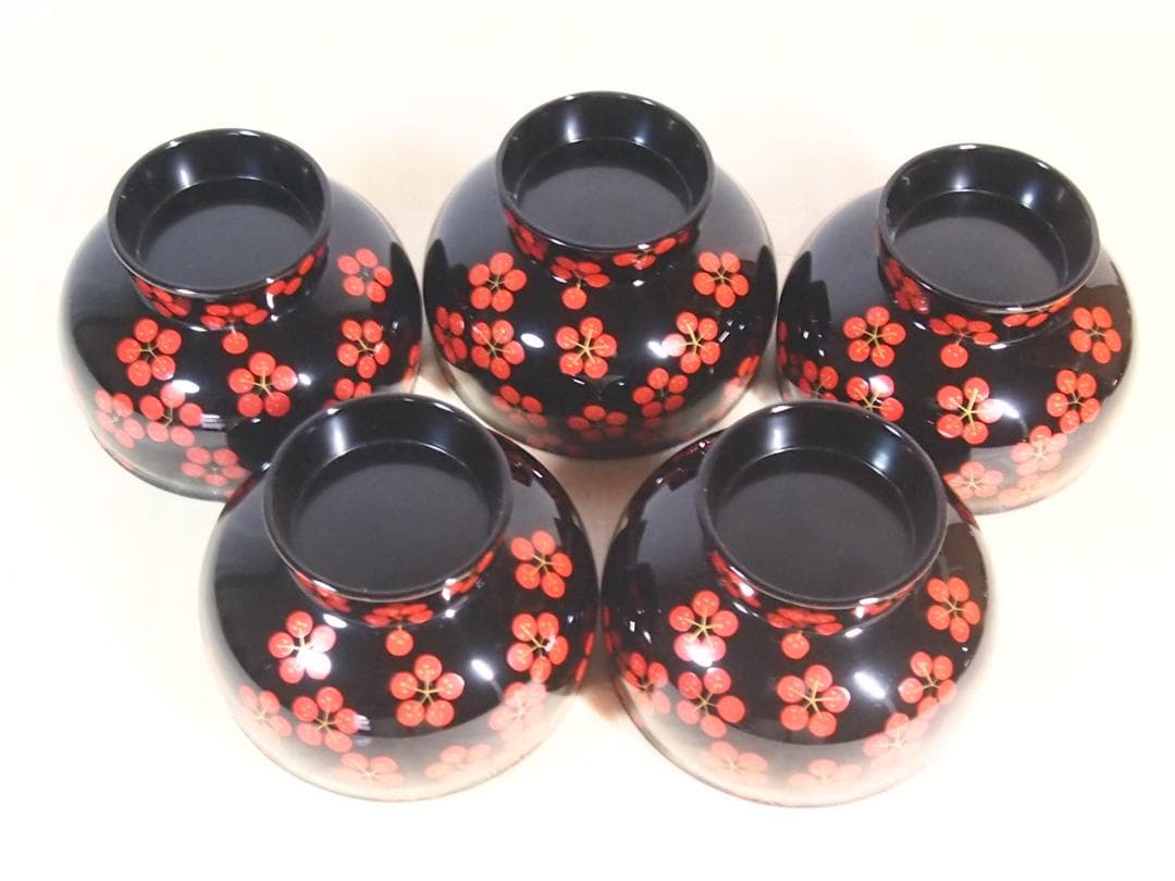 【美品】輪島塗 五島屋謹製 梅蒔絵 煮物椀5客 雑煮椀/大椀 梅づくし 漆器食器