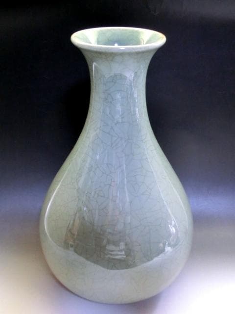 花瓶■青磁 氷結紋 大きい花器 大振り 古玩 唐物 時代物 骨董品■38.6cm