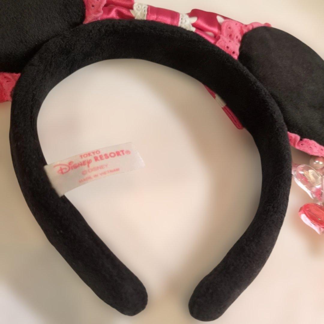 TDR ミニー ピンクリボンハートイヤリング付カチューシャ　東京ディズニーランド