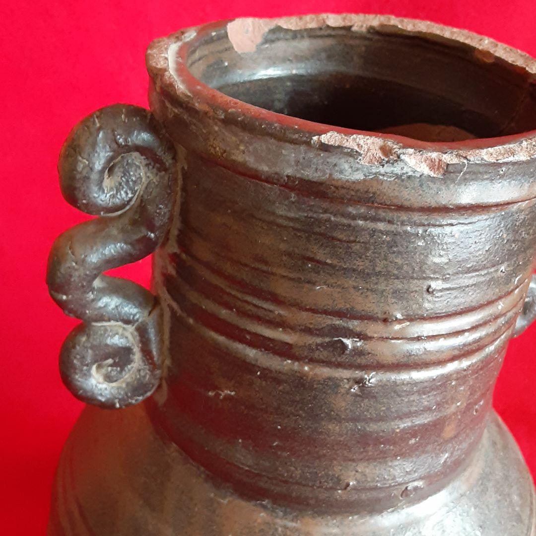 薩摩焼　黒薩摩　耳付き　花入　花瓶