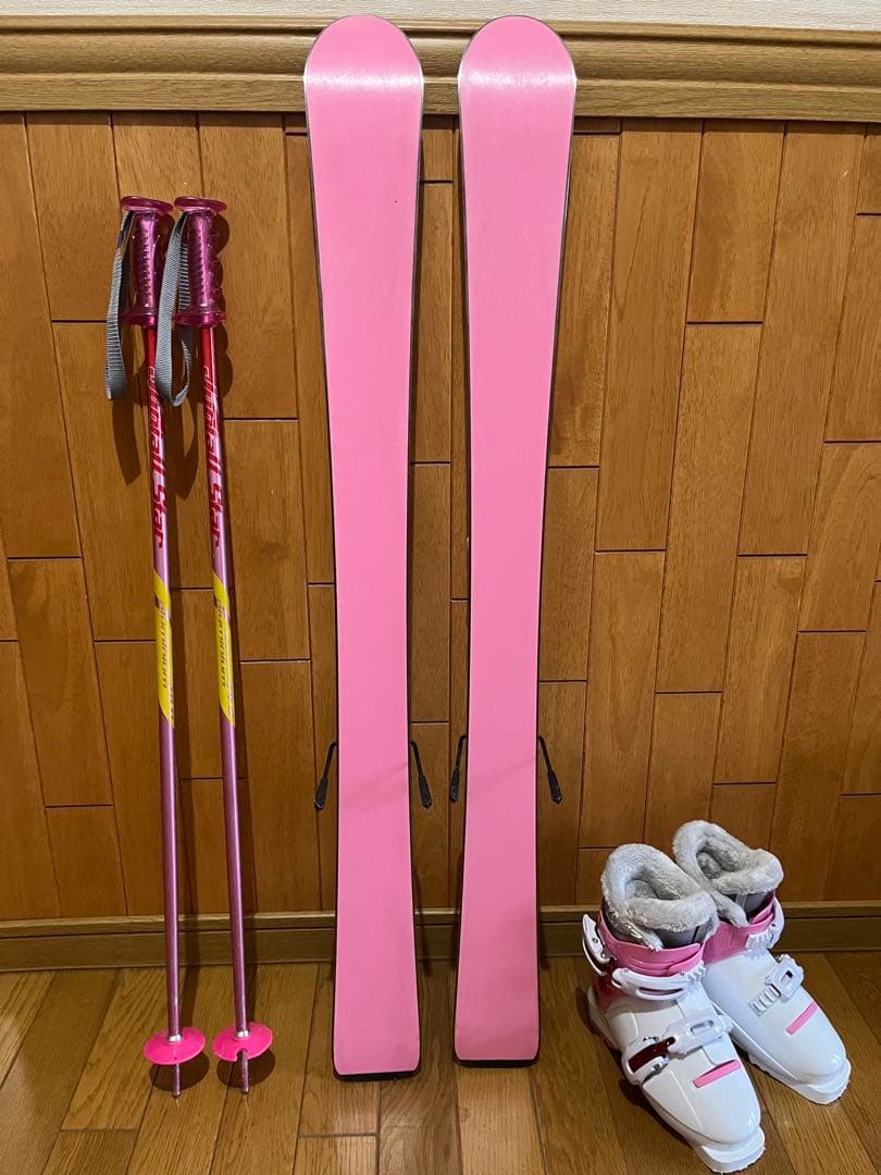 【フルセット】スキー100／ウェア上下／ストック／スキーブーツ／ピンク 女の子