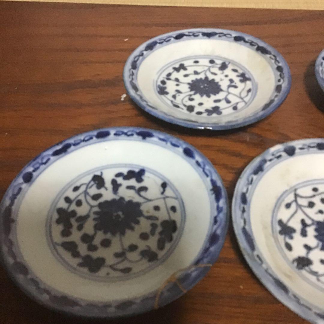 新渡染付花の図皿5客　清時代　唐物　中国美術