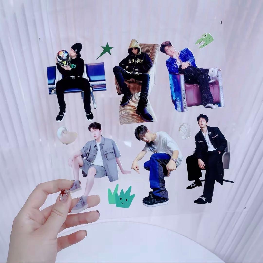 18×25cm 王一博 全身&長い脚が魅力シリーズ 転写耐油防水ステッカー15枚