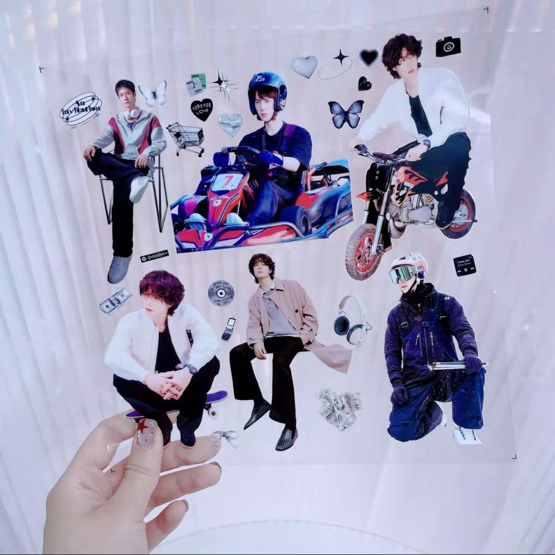 18×25cm 王一博 全身&長い脚が魅力シリーズ 転写耐油防水ステッカー15枚