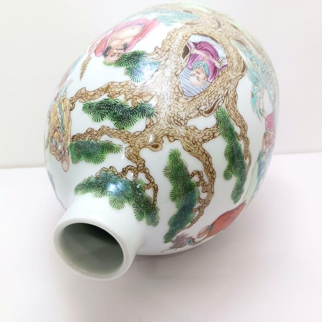 Y2979 中国 清代 雍正年製 粉彩 十六羅漢 壷 木箱付き