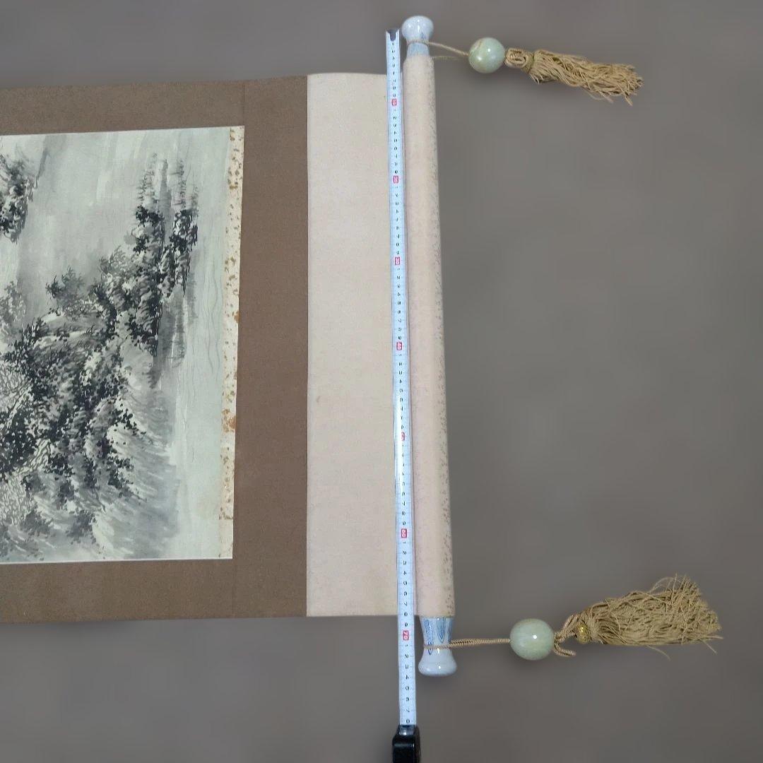 山深渓流 水墨画 掛軸 約180cm