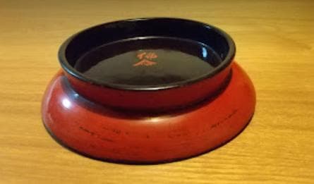 江戸期 根来塗 椿皿｜佛念朱書・侘びの景色・古漆器