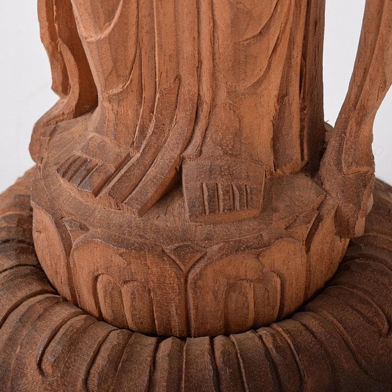 仏教美術　彫刻家　真海徳太郎作　木彫　観世音菩薩　仏像　置物　共箱　VR8302