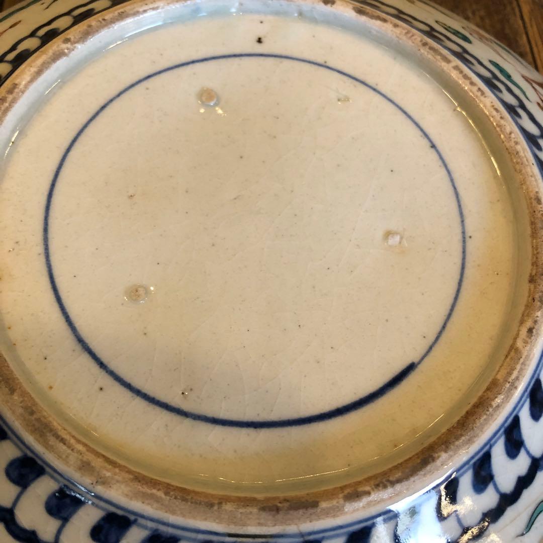 伊万里焼　赤絵雲鶴文大鉢　金蘭手　飾り鉢　煮物鉢　明治時代　木箱入