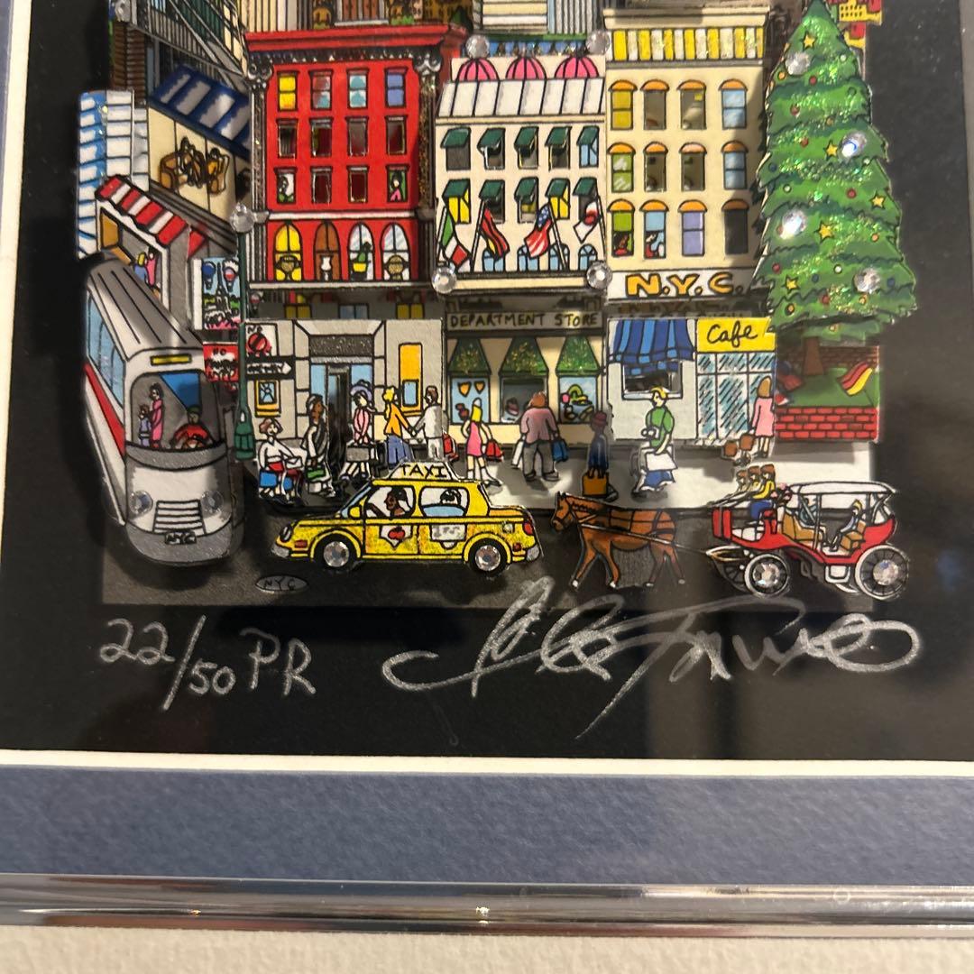 チャールズファジーノ3D シルクスクリーンニューヨークの街並み　直筆サイン入り
