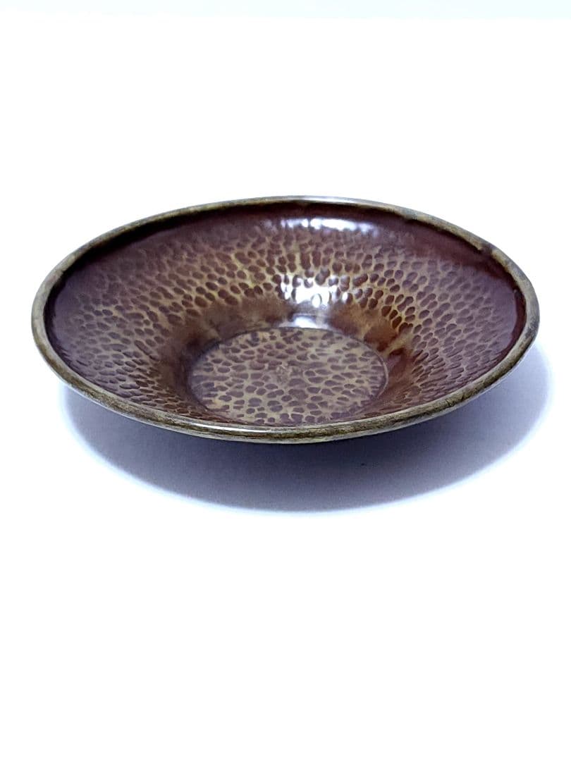 黄銅圓形 托子 金谷五郎三郎 鎚目 5客 共箱　煎茶道具 金属工芸