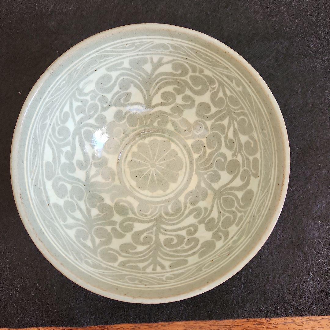 李朝‥青磁象嵌茶碗