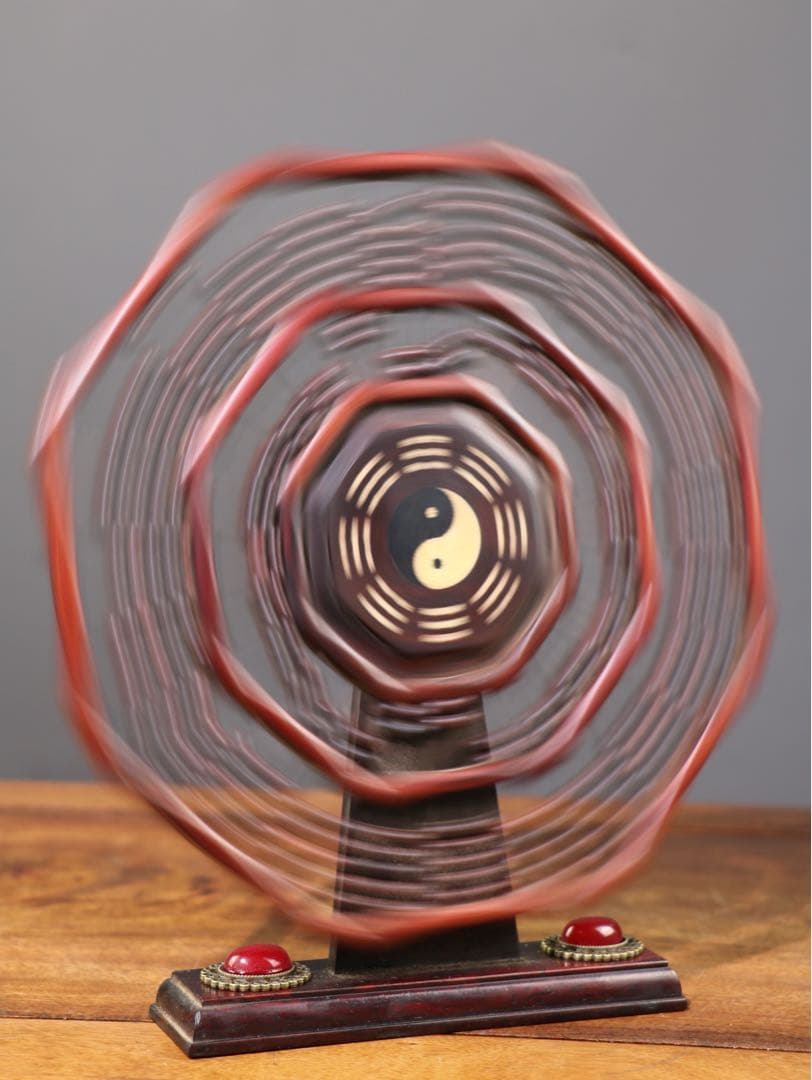 旧蔵　時代物　赤木製　八卦算盤　そろばん　運気が上昇回転屏風付きの飾り品 置物