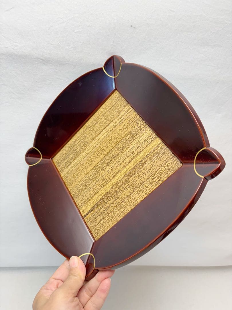 未使用 茶道具 木製溜塗 七宝盆 胡麻竹張り 鵬雲斎好写 菓子器