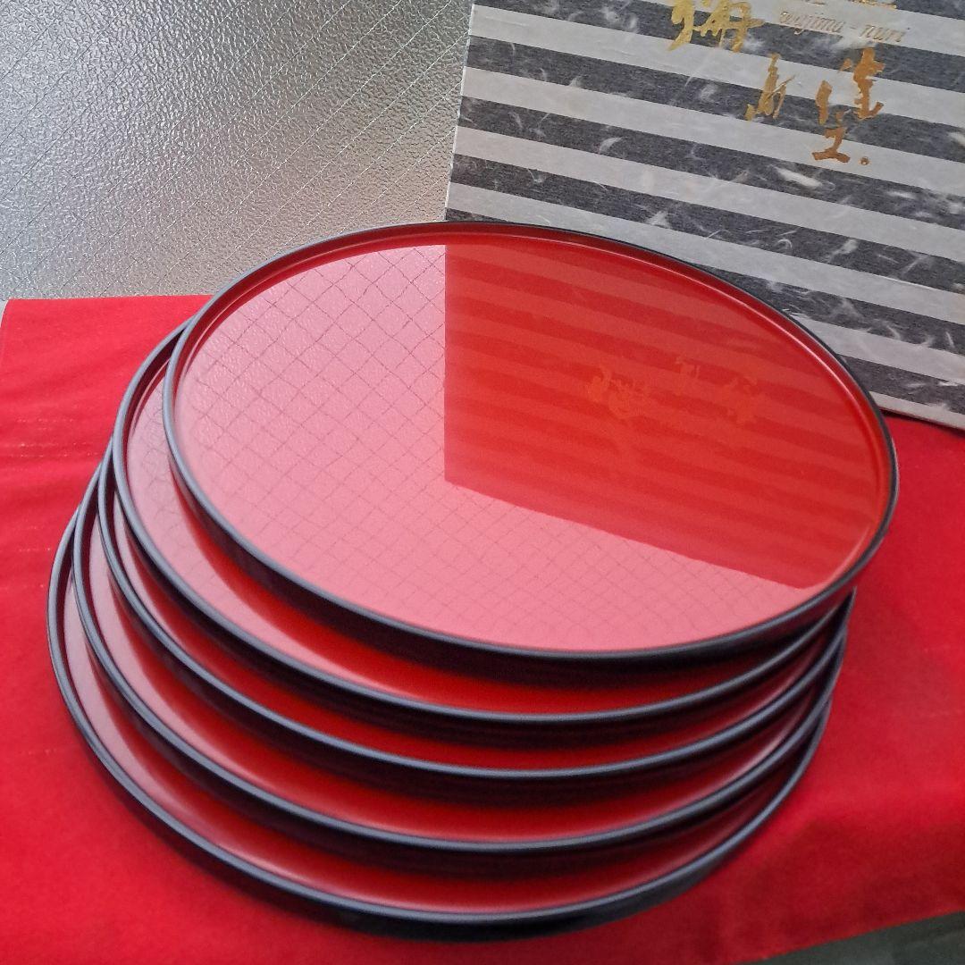 【輪島塗　尺サイズ　卓上膳×5客】布着本堅地　輪島屋本店　長期保管