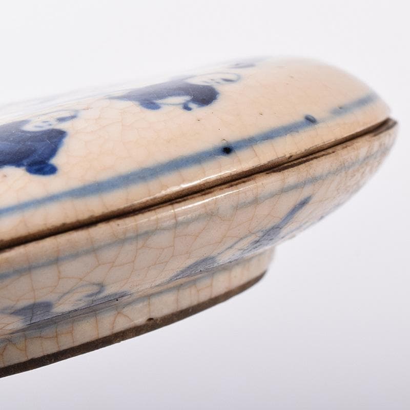 中国　大清康煕年製款　青花　唐子文　香合　時代箱付　G　R8252