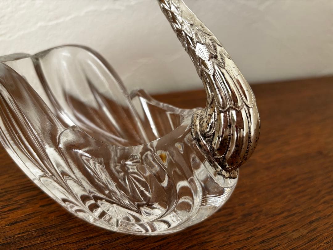 白鳥　スワン　3個セット　調味料入れ　クリスタルガラス　ビンテージ