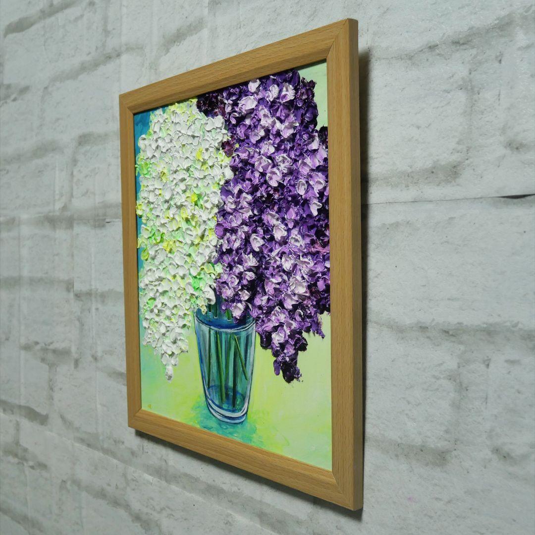 油絵 油彩 油彩画 絵 絵画 【白と紫のライラック】