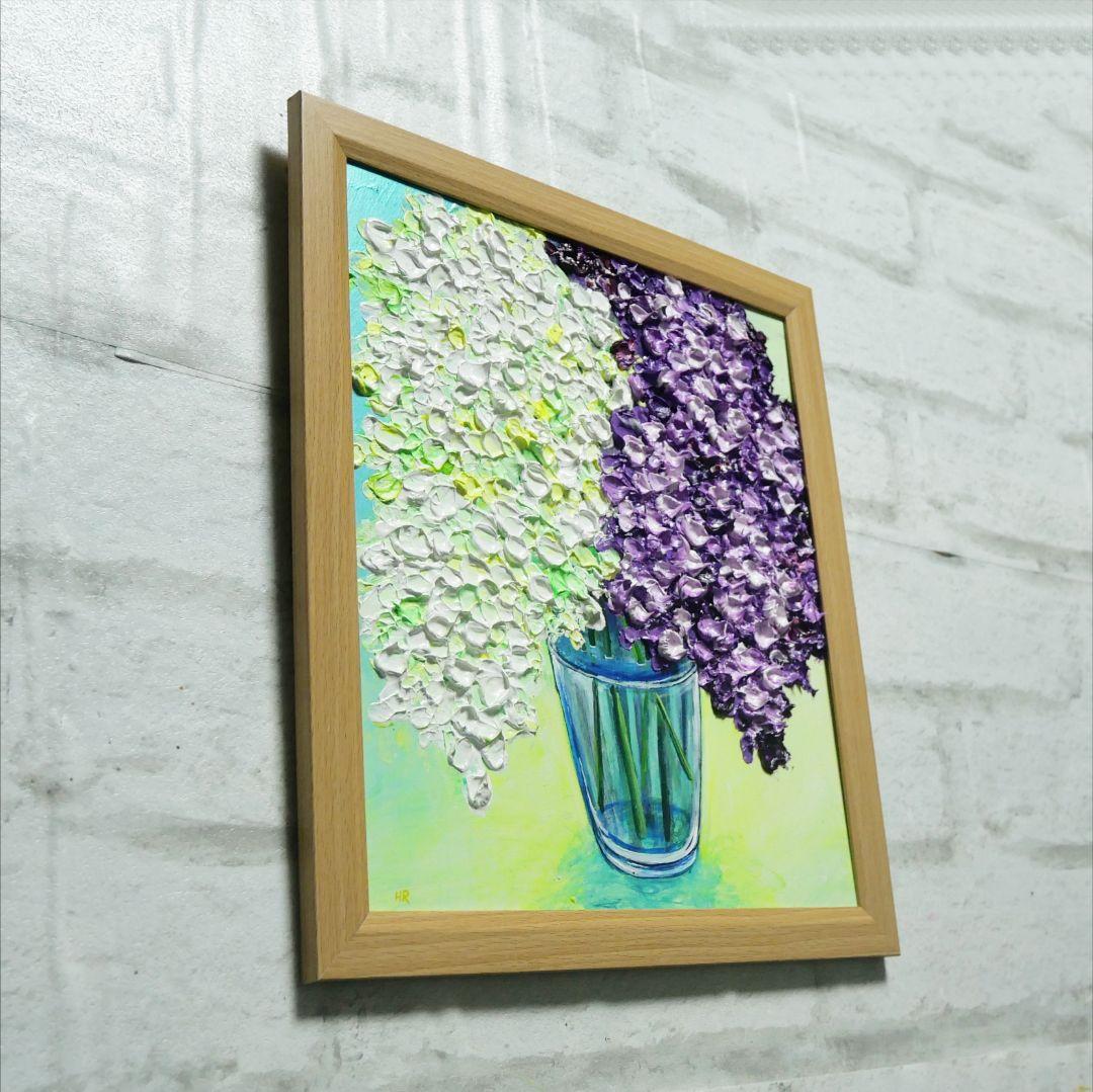 油絵 油彩 油彩画 絵 絵画 【白と紫のライラック】