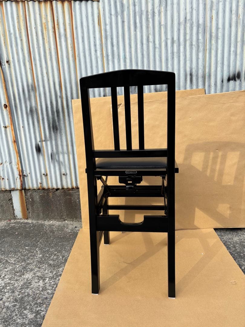 美品　背もたれ付ピアノ椅子　足部フェルト付き　黒い座面③