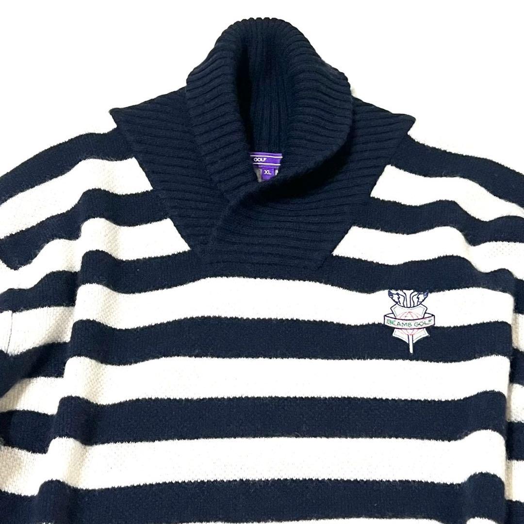 【BEAMS GOLF】 カシミヤ100% スキッパー ボーダーニット XL