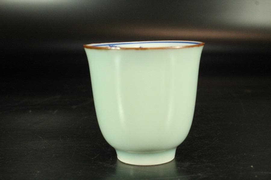 豆青釉 内青花 草花紋 蓋碗 十客(K-A747)