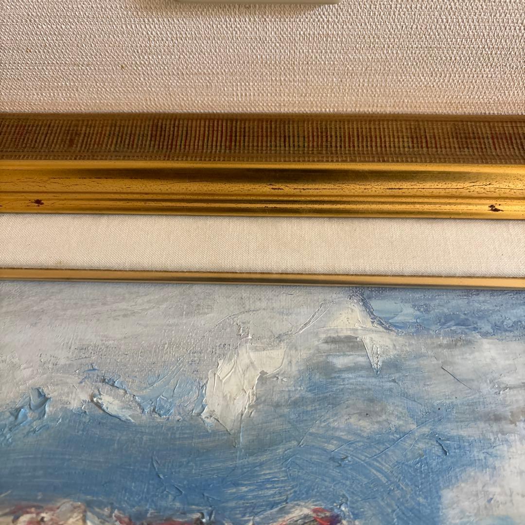 光風会所属 神谷昇子 大山の風景 油彩画 金色フレーム