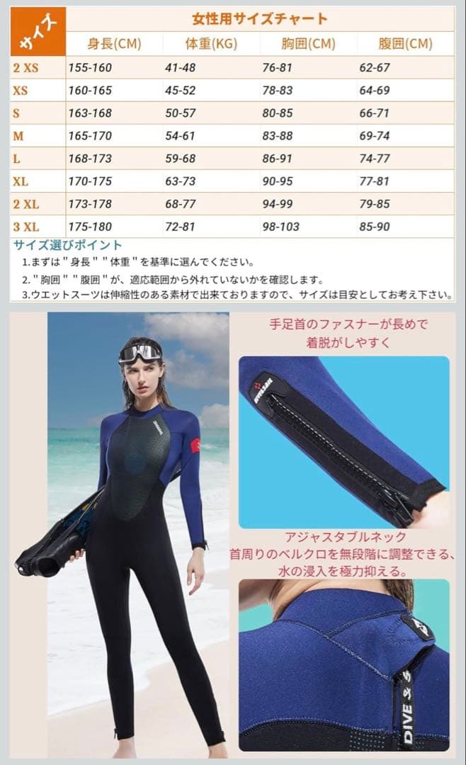 新品 5mm ウェットスーツ Mサイズ ネイビー・ブラック レディース