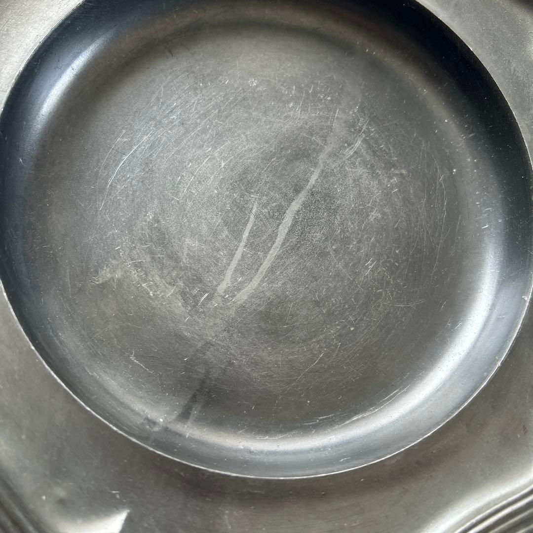 フランス アンティーク ピューター エタン 花リム 深皿と小物入れ　2点セット