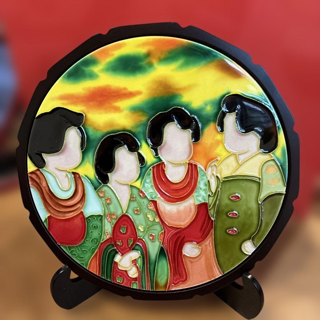 三彩芸術 陶器鏡女性の人物画