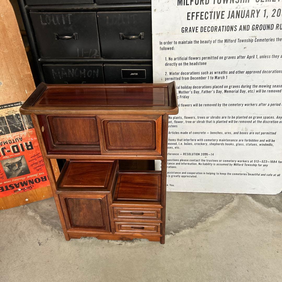 お*ん様 昭和レトロ 木製 唐木 花梨無垢 違い棚 飾り棚 茶棚 煎茶棚 茶箪笥