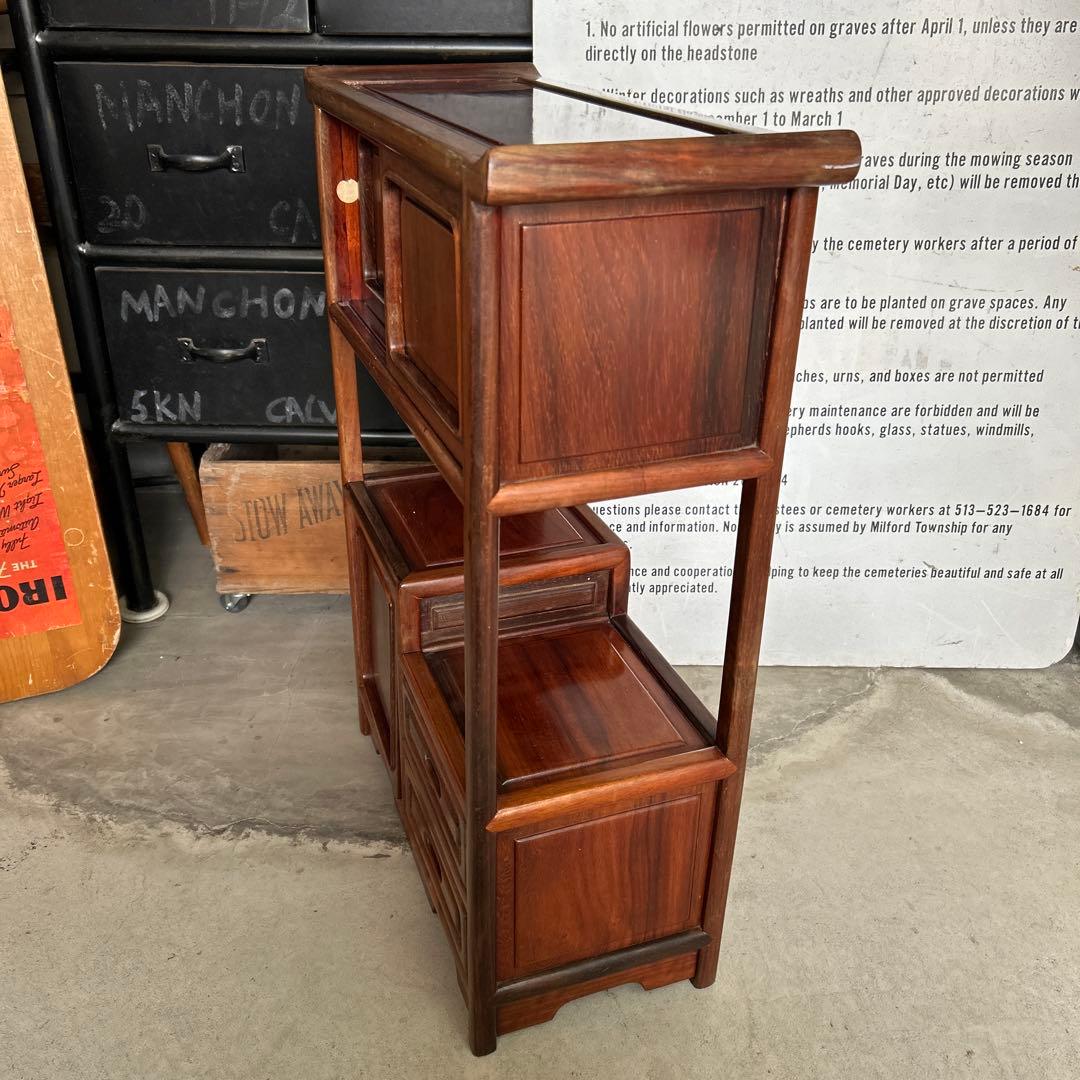 お*ん様 昭和レトロ 木製 唐木 花梨無垢 違い棚 飾り棚 茶棚 煎茶棚 茶箪笥