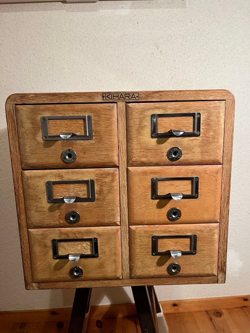 昭和レトロ アンティーク 図書館 木製カードケース 2列3段 木製引き出し