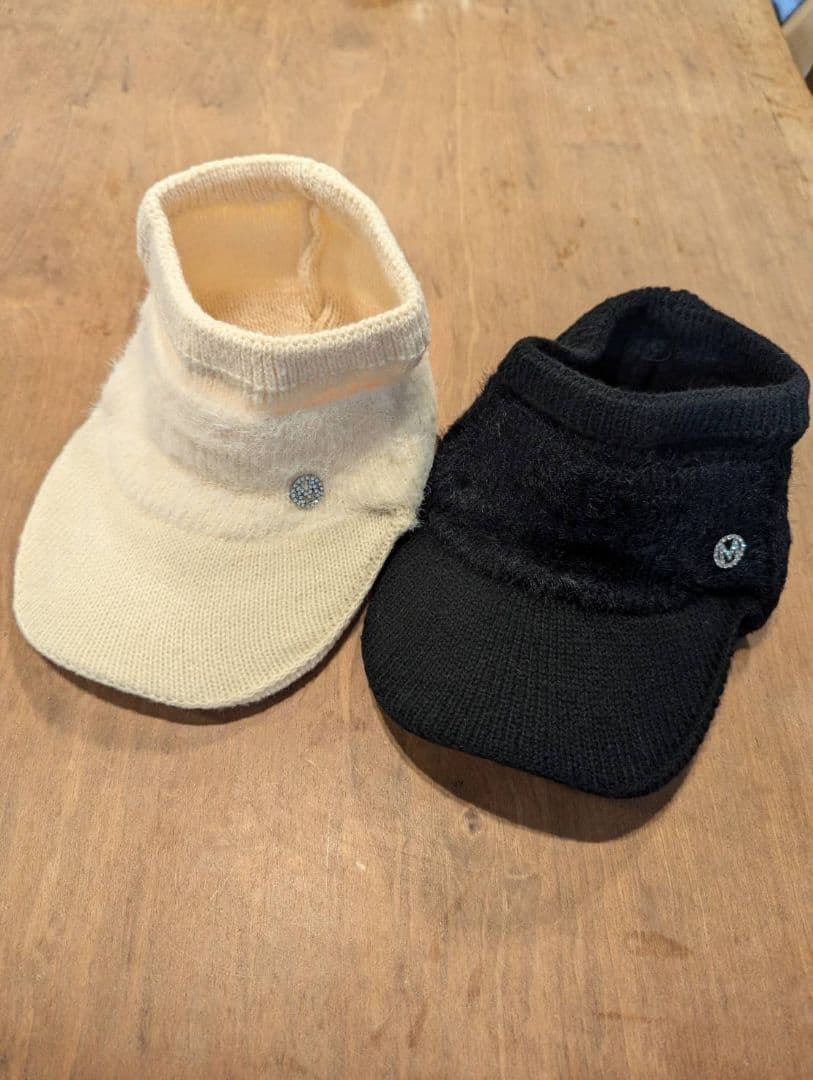 【限定】レディース　サンバイザー　ニット帽　白　韓国　シンプル　帽子　耳当て