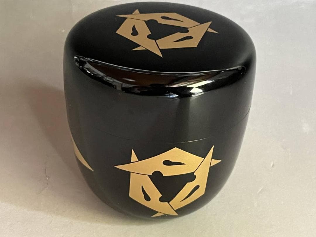 棗■鱗鶴蒔絵大棗 塗師 喜峰造 金蒔絵 桐共箱 黒塗り 漆器 茶入 時代 骨董■