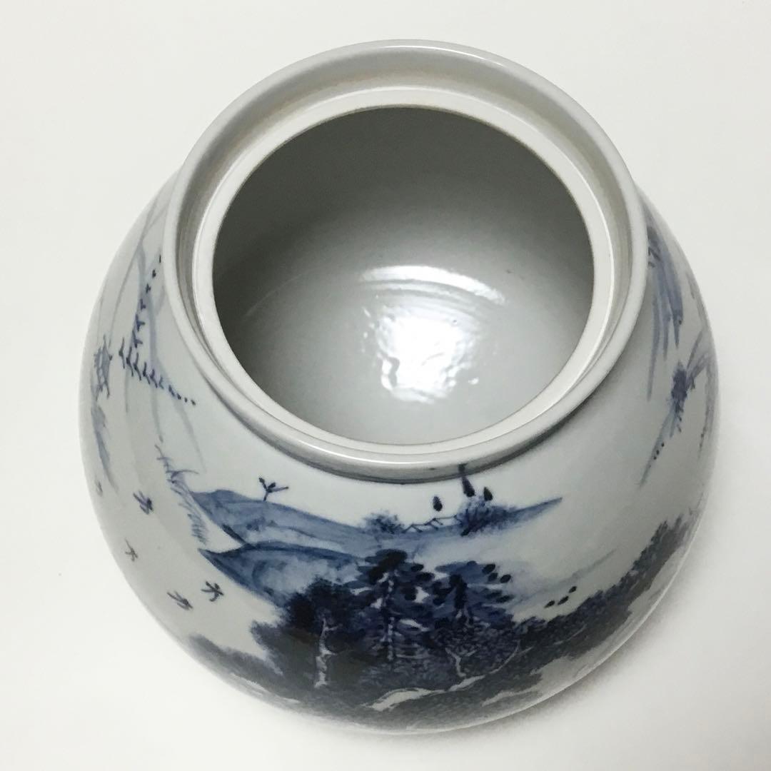 芋頭水指 染付 膳所焼 陽炎園 木箱難あり 茶道具 古物品